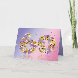 60e verjaardagskaart met bloemen letters kaart