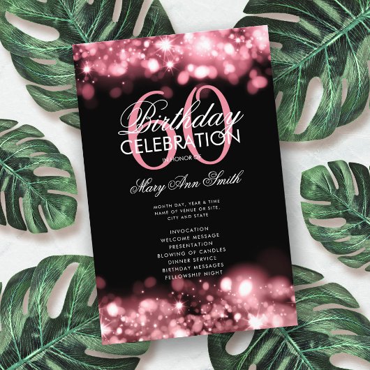 60e verjaardagsprogramma Glam Lights Roze Goud Men Flyer
