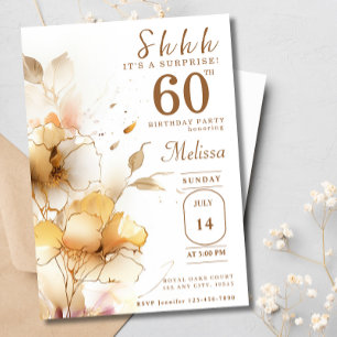 60e Verrassing Gouden Bloemen Waterverf Verjaardag Kaart