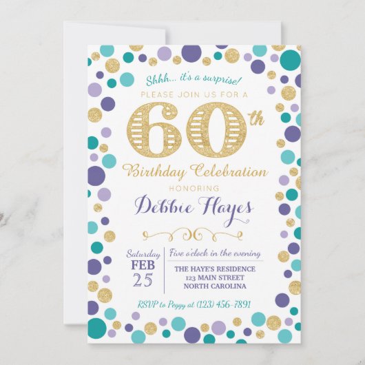 60e verrassing verjaardagsfeestuitnodiging kaart (Voorkant)