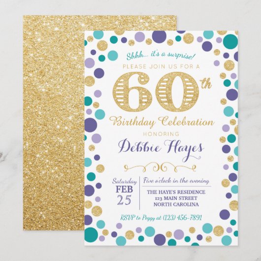 60e verrassing verjaardagsfeestuitnodiging kaart (Voorkant / Achterkant)
