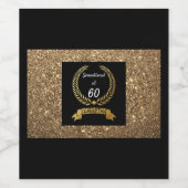 60e zwarte goudglitter Elegant Birthday Party Wijn Etiket (Enkel label)