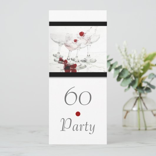 60e zwarte witte champagne elegant kaart (Staand voorkant)