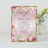 60ème Pink Floral Gold Anniversaire Invitation (Debout devant)