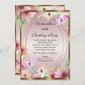 60ème Pink Floral Gold Anniversaire Invitation (Devant / Derrière)