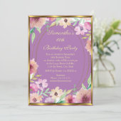 60ème Purple Floral Gold Invitation de fête d'anni (Debout devant)