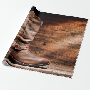 60lb inpakpapier Roll Cowboy Laarzen Schuur Hout R