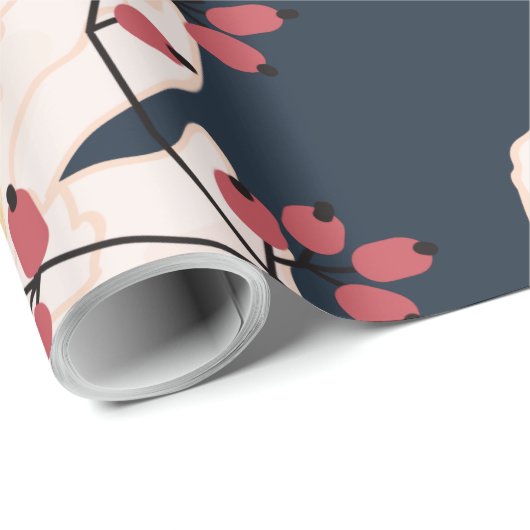 60lb wikkelpapier Roll Baby Roze Kosmos op Navy Cadeaupapier (Rol Hoek)