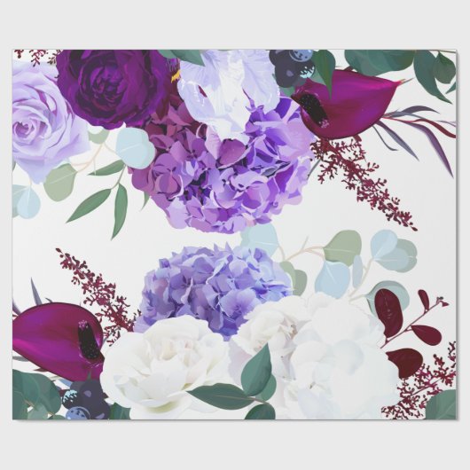 60lb Wrapping Papier Roll Lavendel Hibiscus op Wit (Vlak)