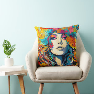 60s 70s Hippy Vrouw Psychedelische Hippie Kussen