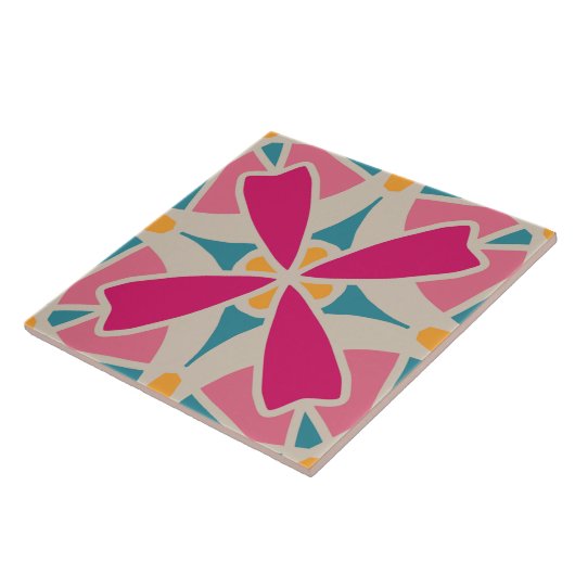 60s 70s retro patroon keramische tegel tegeltje (Zijkant)