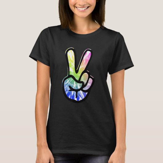 60s 70s Tie Dye Peace Hand Sign Hippie 1 T-shirt (Voorkant)
