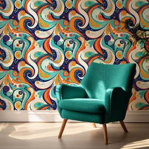 60s 70s Vibe Retro Wervelingen Abstract Pat#1 ID10 Behang
