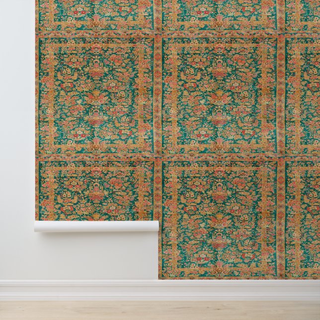60s Groen Turks Perzisch patroon schil en stok Behang (Applicatie)