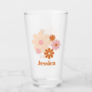 60s les années 70 Fleurs rétro rose orange verre