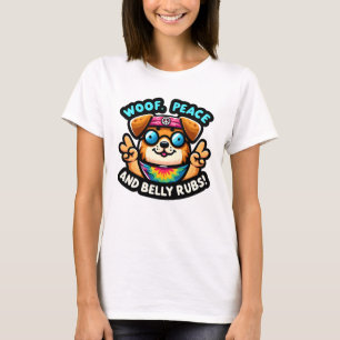 60s Leuke Hippie "Hond Vrede en Buik Rubs" T-shirt