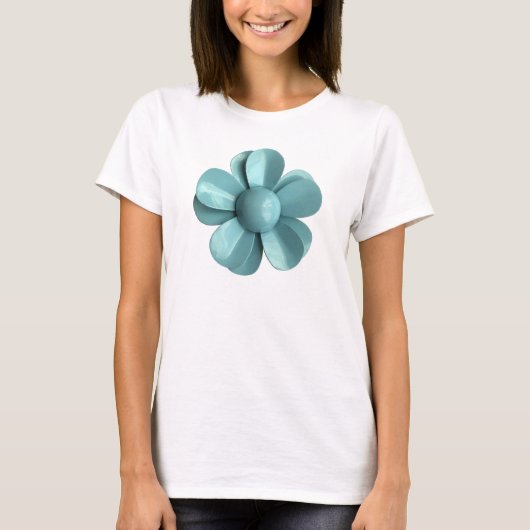60's MOD Hippie Big Blue Daisy Flower Mode T-shirt (Voorkant)