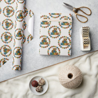 60s-muziek in retrokleuren op lichtgrijs cadeaupapier