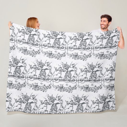 60s Peter Max zwart-wit illustratieprofiel Fleece Deken (In situ)