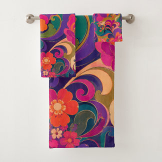 60s Psychedelische Bloemrijke Luxe Juweeltoon Bad Handdoek