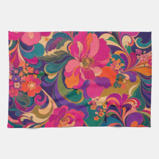 60s Psychedelische Bloemrijke Luxe Juweeltoon Theedoek