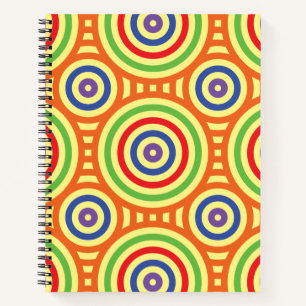 60s Retro Circular Geometric Pattern. Rood, groen Notitieboek