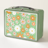60s Retro Kitchen Flower Avocado Metal Lunch Box (Voorkant)