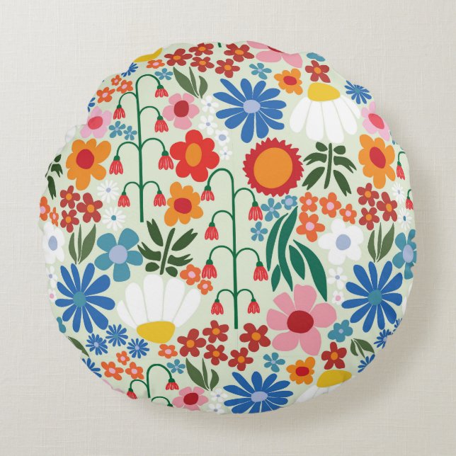 60s Retro Zomer Rond Kussen (Voorkant)