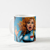 60s Scifi Woman running from Alien Robot Koffiemok (Voorkant links)