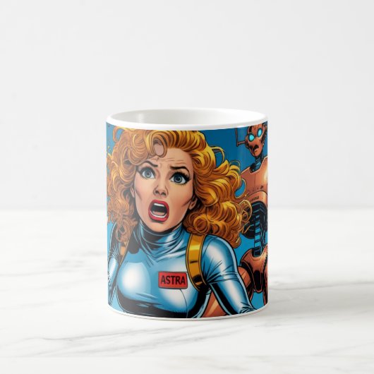 60s Scifi Woman running from Alien Robot Koffiemok (Center)