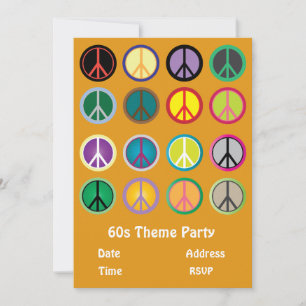 60s thema vredesteken hippie feest kaart