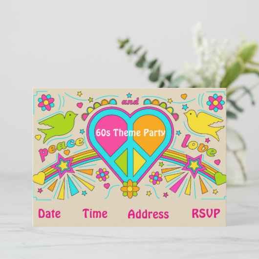 60s themabloemengroep hippy kaart (Staand voorkant)