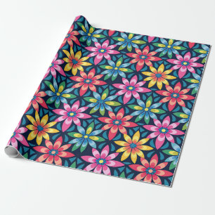 60s Vibe Mod Daisies All-over Print Cadeaupapier