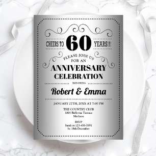 60ste bruiloft Jubileum party - Silver Black Kaart