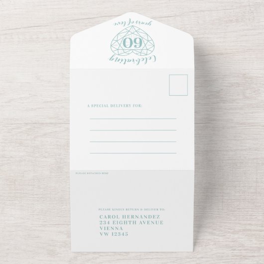 60ste diamanten bruiloft RSVP edelsteen All In One Uitnodiging (Buitenkant)