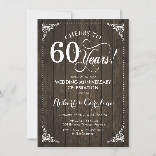 60ste huwelijksjubileum - Hout Kaart (Voorkant)
