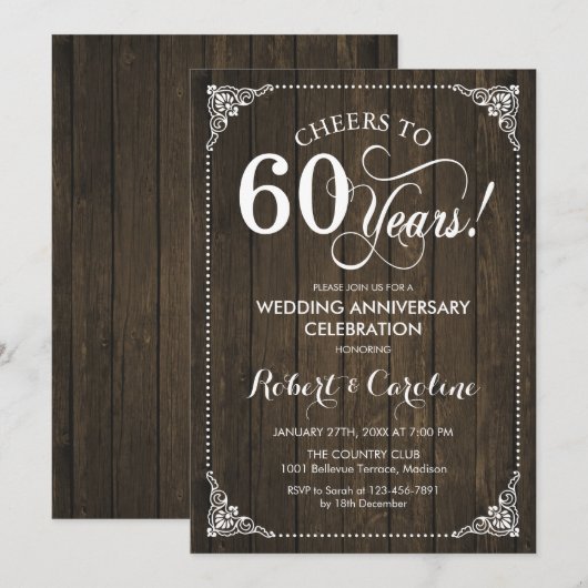 60ste huwelijksjubileum - Hout Kaart (Voorkant / Achterkant)