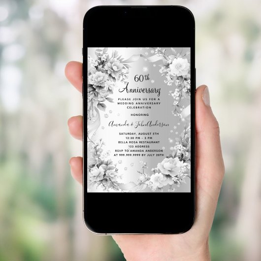 60ste huwelijksverjaardag diamant zilveren bloemen kaart