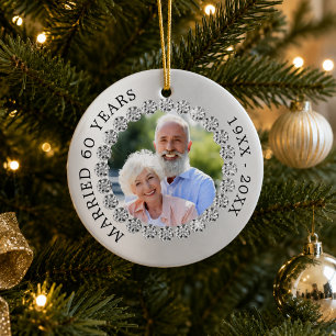 60ste huwelijksverjaardag zilveren foto diamanten keramisch ornament