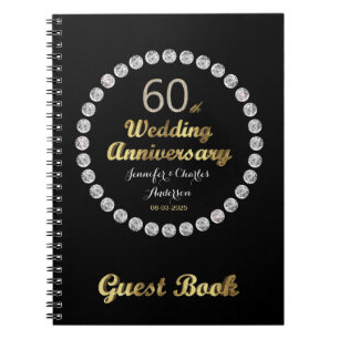60ste Jubileum voor bruiloft Gastboek Gold Diamond Notitieboek