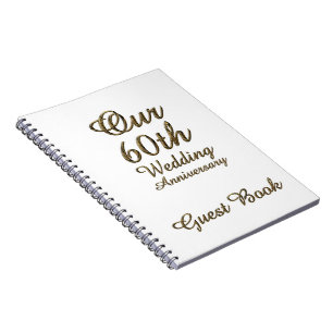 60ste Jubileum voor bruiloft Gastboek Gold White Notitieboek