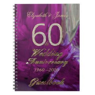 60ste Jubileum voor bruiloft Gastboek Goud Paars Notitieboek
