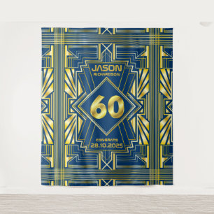 60ste verjaardag Art Deco Goud Blauw Great Gatsby Wandkleed