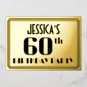 60ste verjaardag: Art Deco Kijk "60" en naam Folie Uitnodiging (Voorkant)