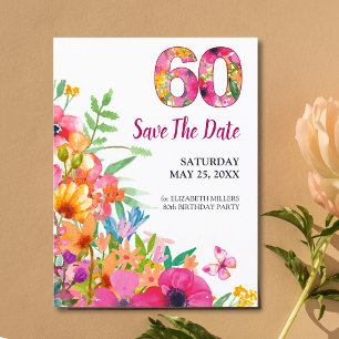 60ste verjaardag bloemrijke moderne Save The Date Aankondigingskaart