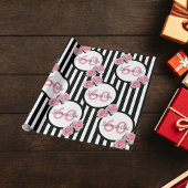 60ste verjaardag chic roze rozen zwart witte strep cadeaupapier