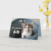 60ste verjaardag Crazy Kitten Kaart (Gele Bloem)