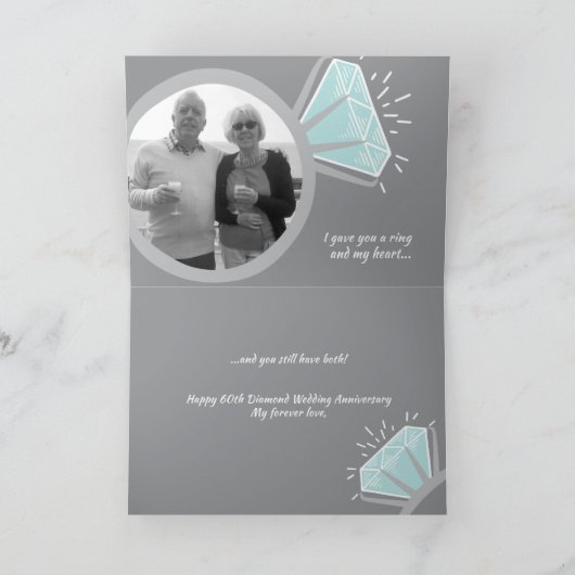 60ste verjaardag diamanten ring nu dan foto kaart (Binnen)