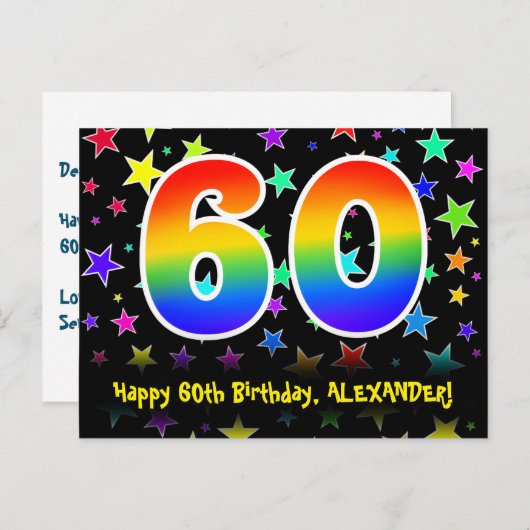 60ste verjaardag: Fun Stars Pattern, Rainbow 60, N Briefkaart (Voorkant / Achterkant)