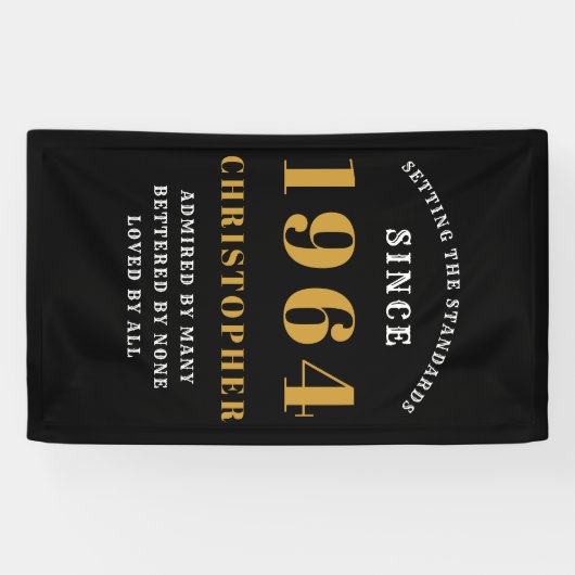 60ste verjaardag Geboren 1964 Naam toevoegen Zwart Spandoek (Horizontaal)